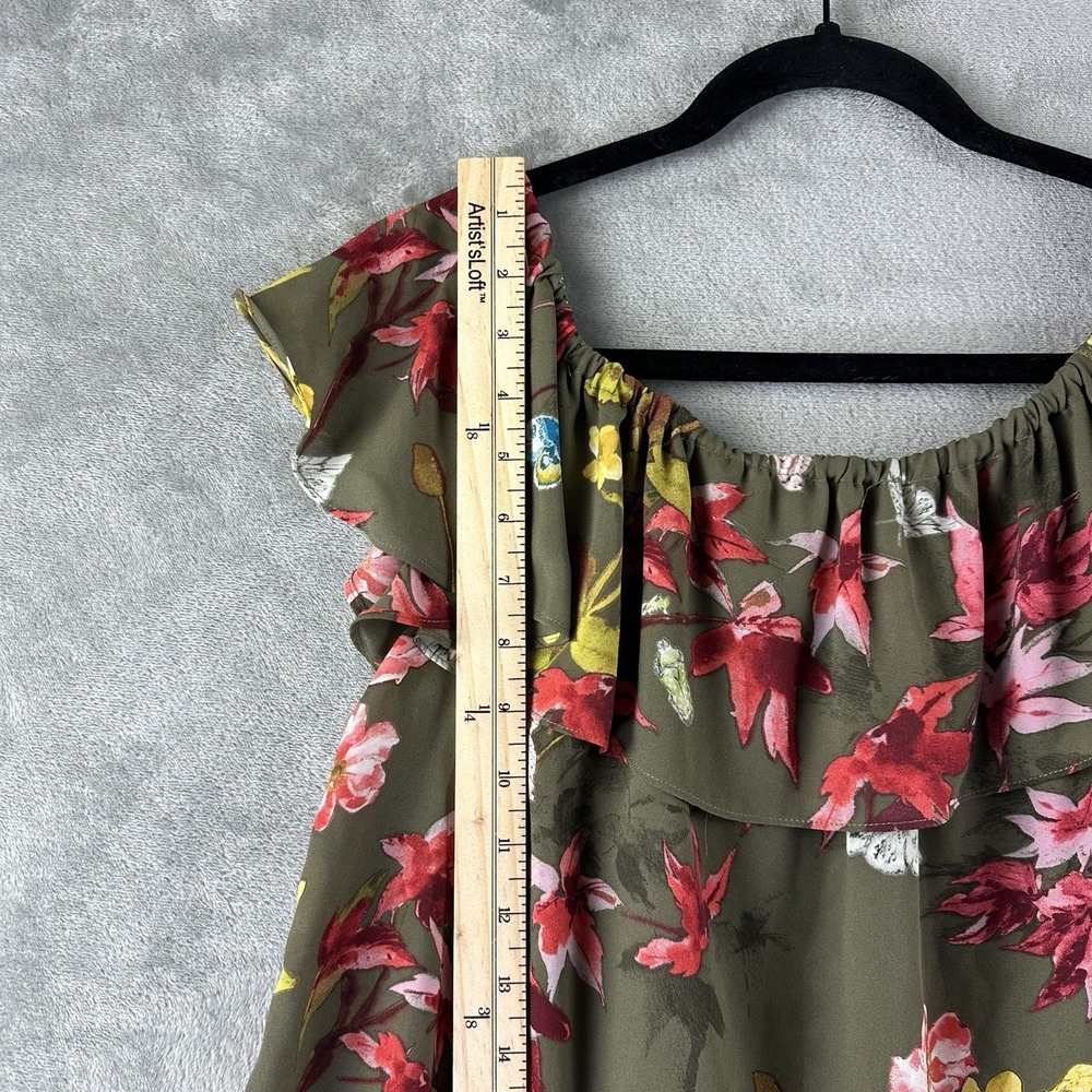 Maeve Anthropologie Blouse Women's S Green Floral Off Shoulder Ruffle Butterfly - Picture 5 of 9